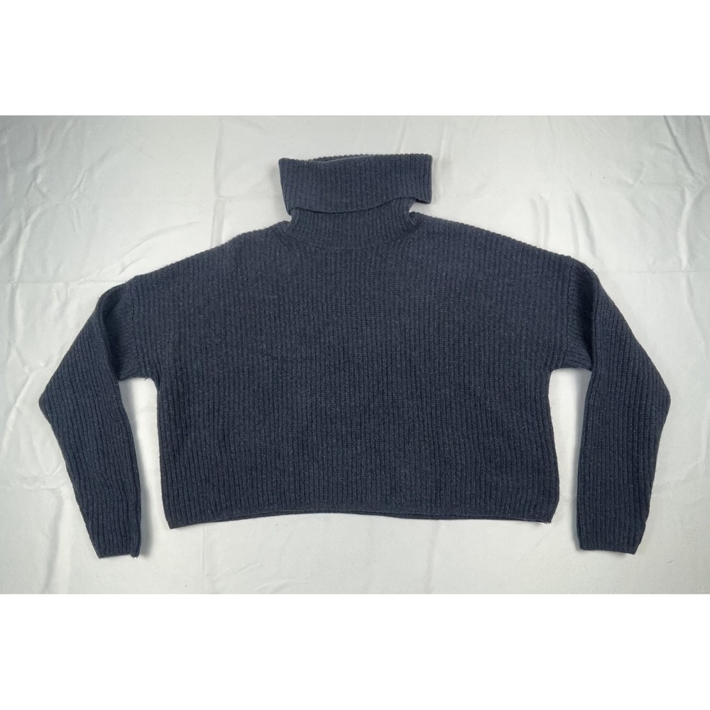Madewell Re-Sourced Cashmere Wool Cropped Turtleneck Sweater Womens M Blue
